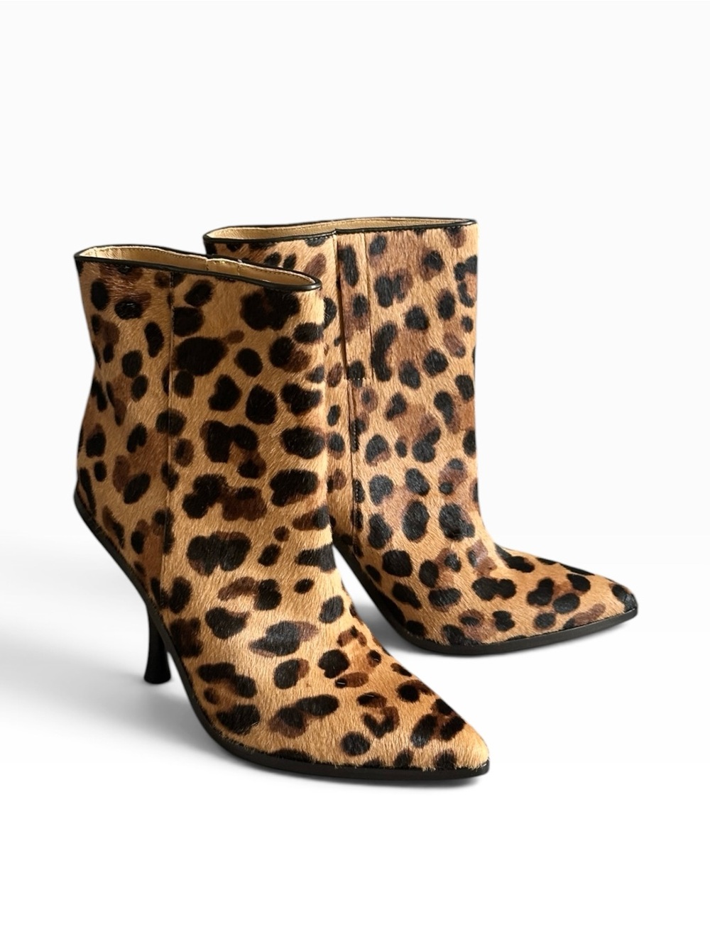 Sigerson Morrison Hongy Leopard Calf Hair Pointed Toe Ankle Boots Size 7